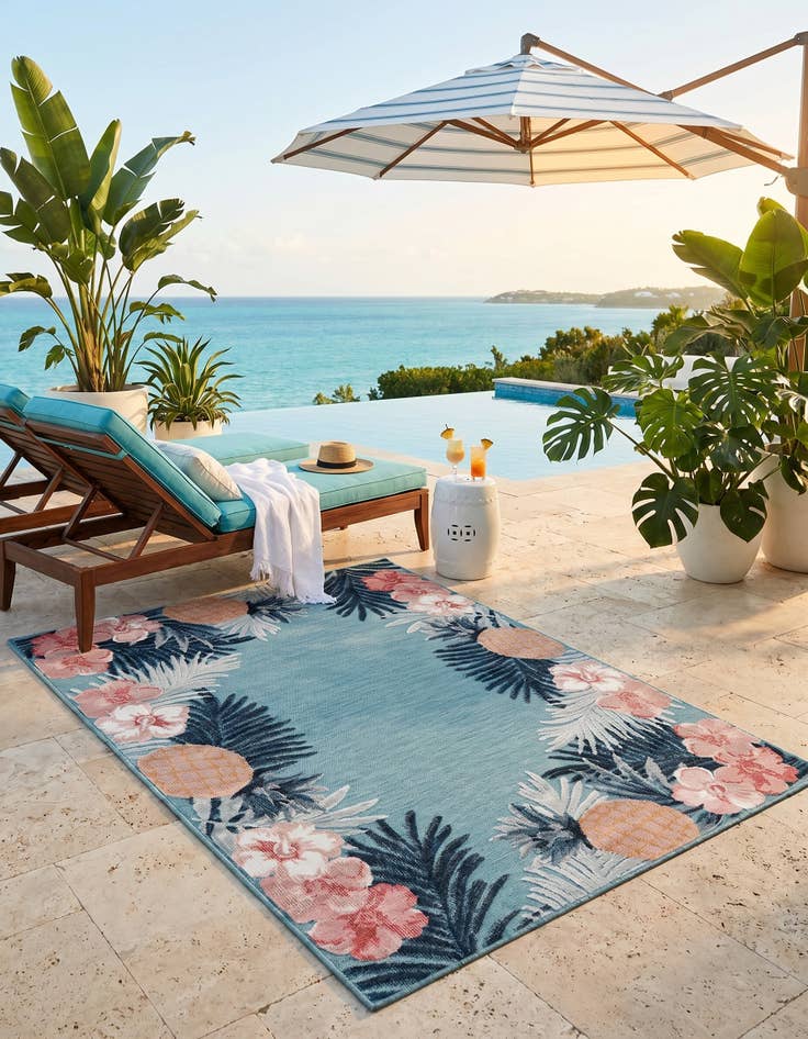 Detail image of 4' 5 x 6' Easy-Clean Botanical Indoor / Outdoor Rug