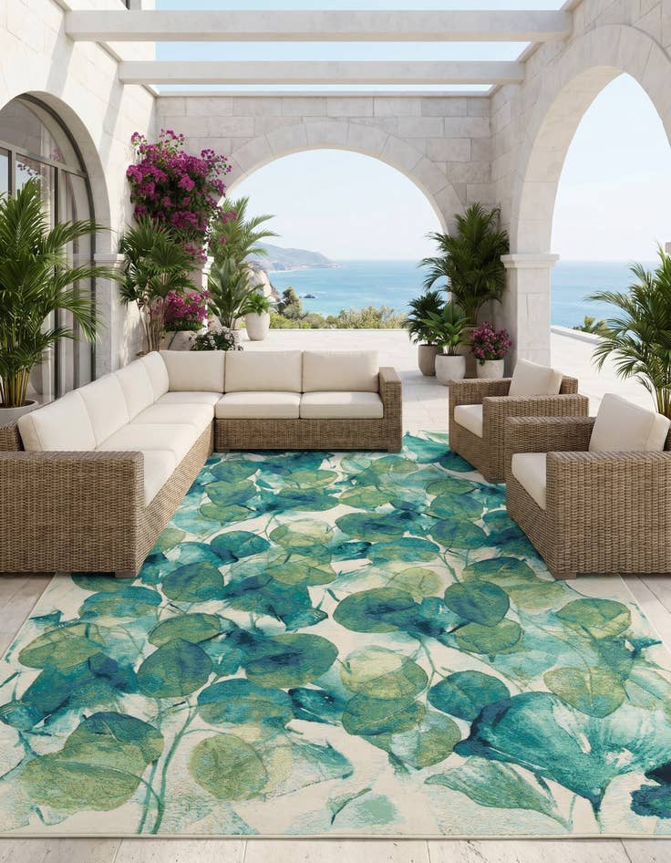 Detail image of 10' x 13' Easy-Clean Botanical Indoor / Outdoor Rug