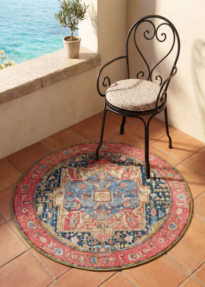 3' x 3' Easy-Clean Traditional Indoor / Outdoor Round Rug