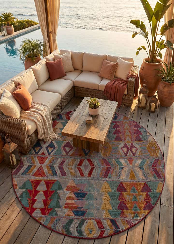 7' 10 x 7' 10 Easy-Clean Modern Indoor / Outdoor Round Rug