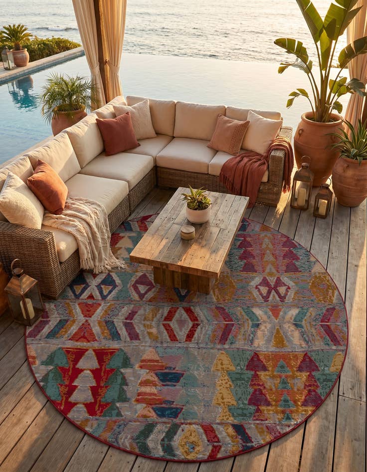 Detail image of 7' 10 x 7' 10 Easy-Clean Modern Indoor / Outdoor Round Rug