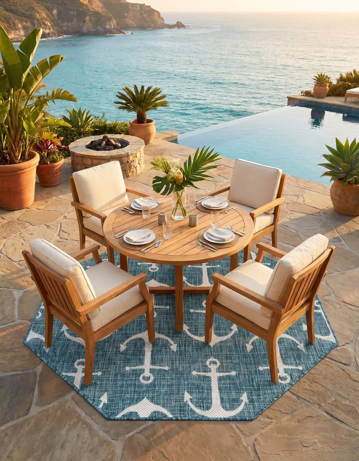 Detail image of 5' 3 x 5' 3 Easy-Clean Coastal Indoor / Outdoor Octagon Rug