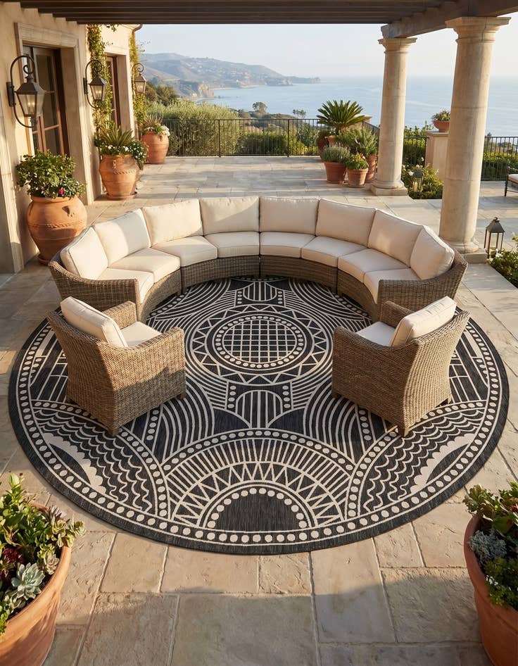 Detail image of 13' x 13' Easy-Clean Traditional Indoor / Outdoor Round Rug