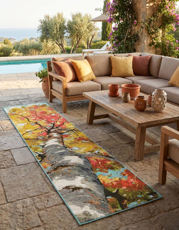 Detail image of 2' x 8' Easy-Clean Botanical Indoor / Outdoor Runner Rug