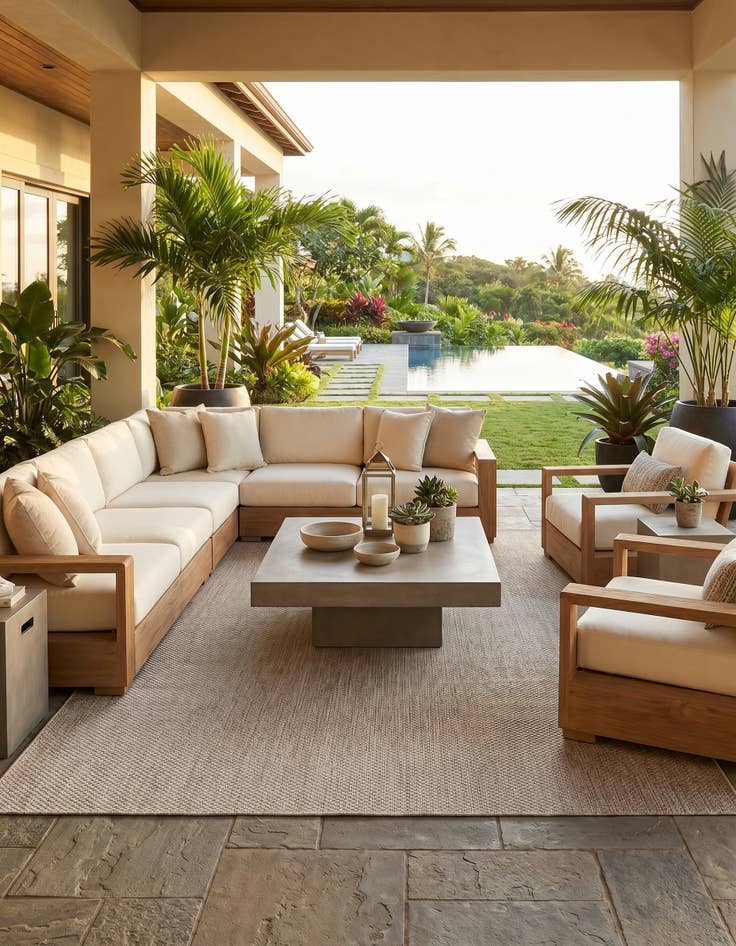 Detail image of 7' 10 x 10' Easy-Clean Solid Indoor / Outdoor Rug