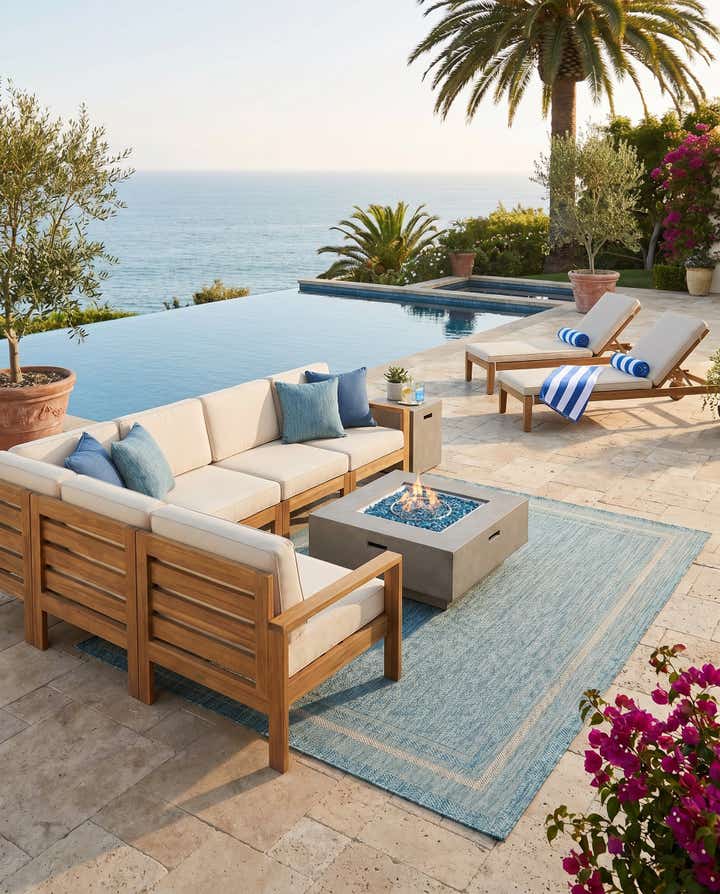 5' 3 x 8' Easy-Clean Border Indoor / Outdoor Rug