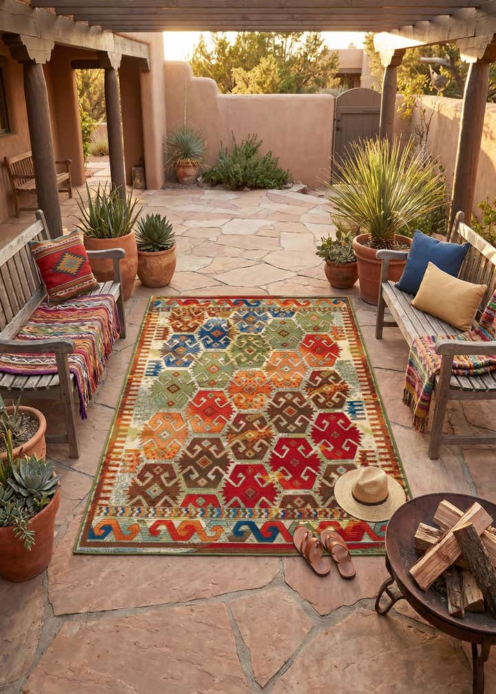 4' x 6' Easy-Clean Southwestern Indoor / Outdoor Rug