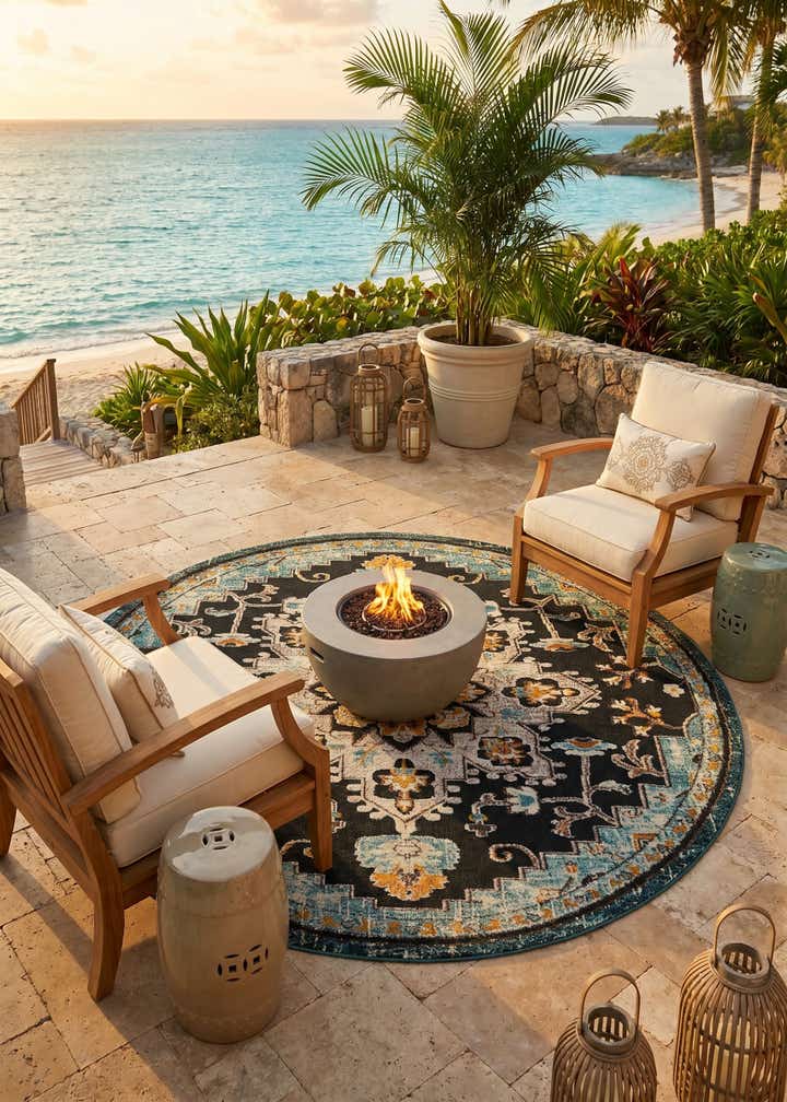 7' 10 x 7' 10 Easy-Clean Casablanca Indoor / Outdoor Round Rug