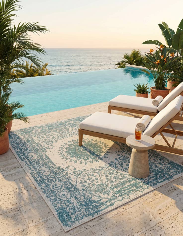 Detail image of 5' 3 x 7' Easy-Clean Traditional Indoor / Outdoor Rug