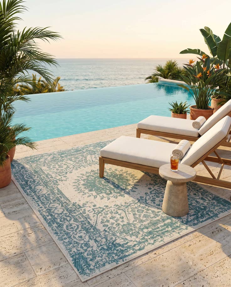 Detail image of 5' 3 x 7' Easy-Clean Traditional Indoor / Outdoor Rug