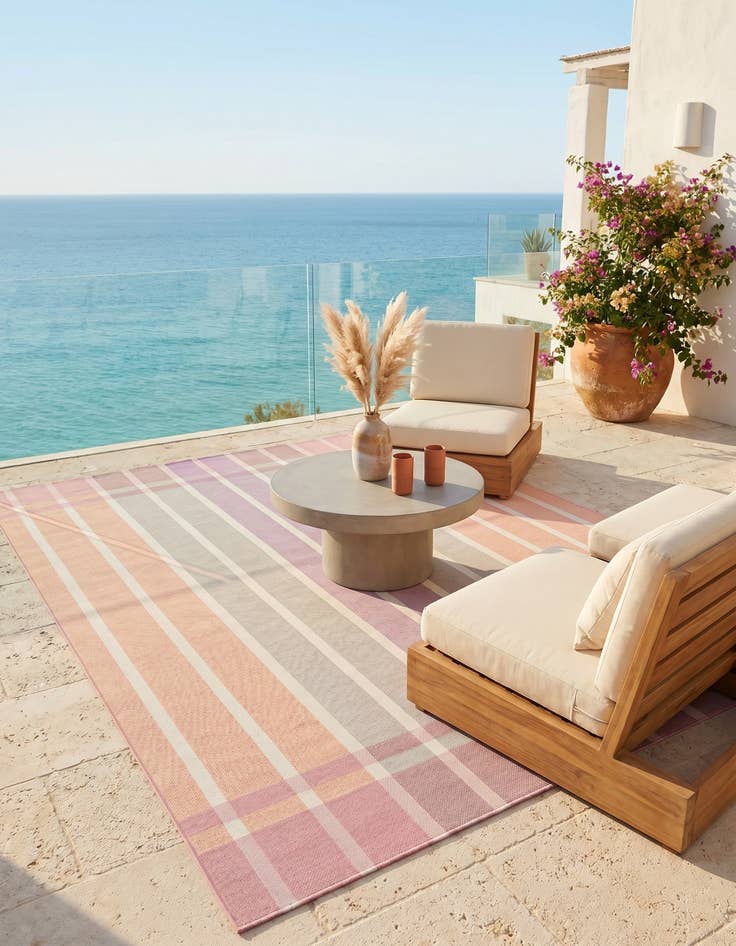 Detail image of 6' x 9' Easy-Clean Striped Indoor / Outdoor Rug