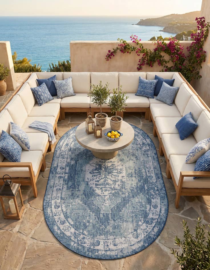 Detail image of 5' 3 x 8' Easy-Clean Traditional Indoor / Outdoor Oval Rug