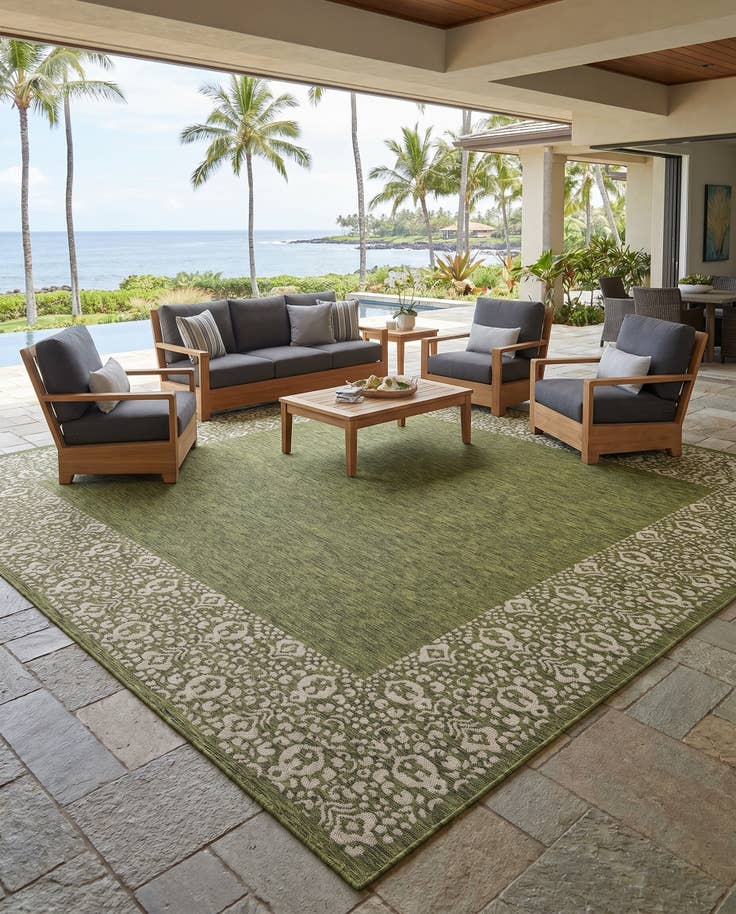 Detail image of 13' x 13' Easy-Clean Border Indoor / Outdoor Square Rug