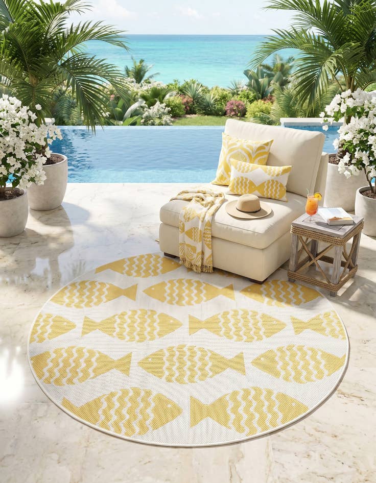 Detail image of 4' 1 x 4' 1 Easy-Clean Coastal Indoor / Outdoor Round Rug