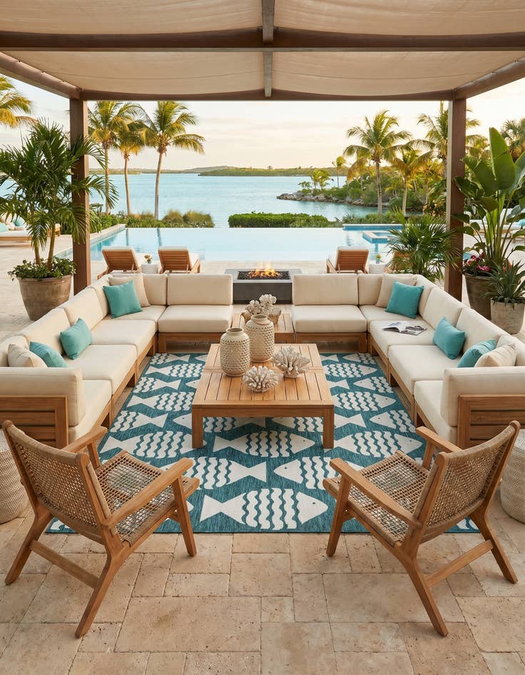 Detail image of 7' 10 x 7' 10 Easy-Clean Coastal Indoor / Outdoor Square Rug