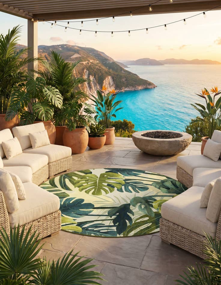 Detail image of 6' x 6' Easy-Clean Botanical Indoor / Outdoor Round Rug
