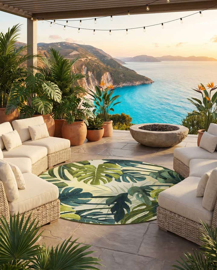 6' x 6' Easy-Clean Botanical Indoor / Outdoor Round Rug