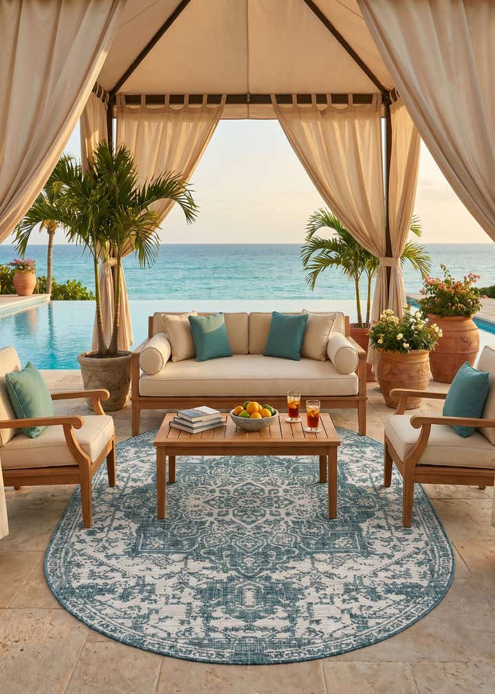 5' 3 x 8' Easy-Clean Jill Zarin Dubai Indoor / Outdoor Oval Rug