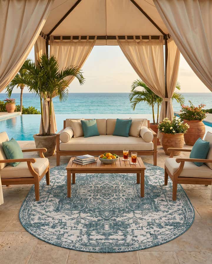5' 3 x 8' Easy-Clean Jill Zarin Dubai Indoor / Outdoor Oval Rug