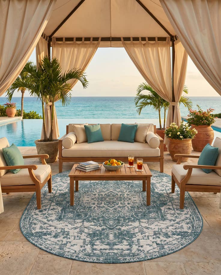 Detail image of 5' 3 x 8' Easy-Clean Jill Zarin Dubai Indoor / Outdoor Oval Rug