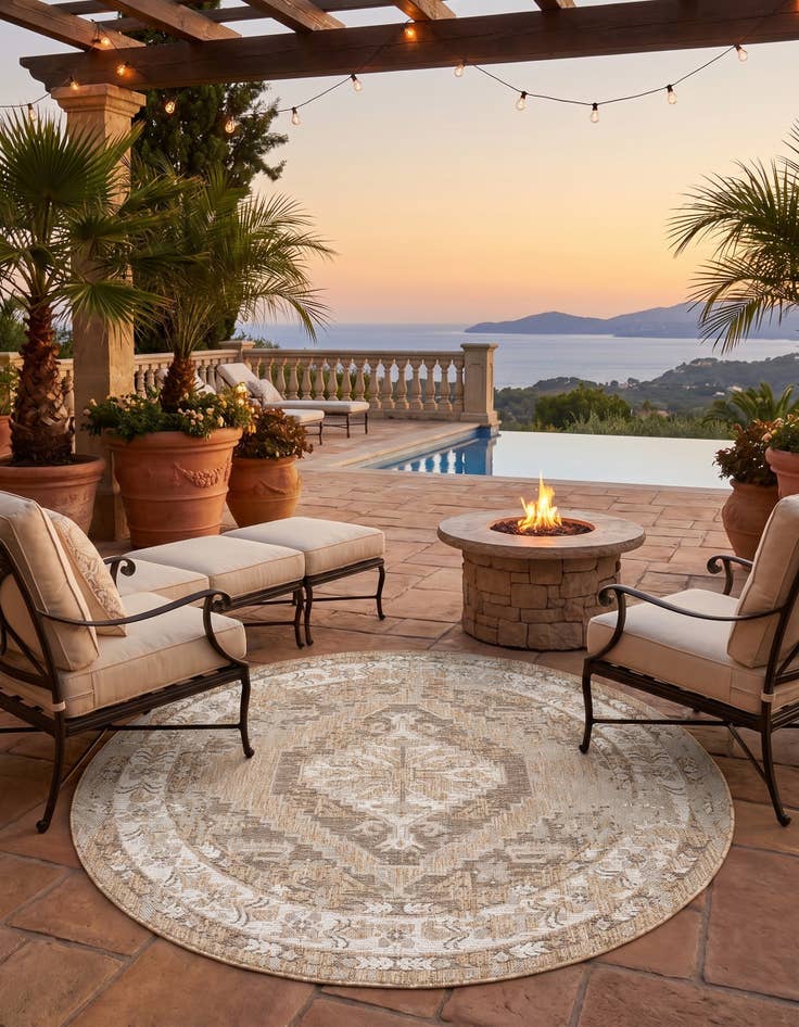 Detail image of 5' 3 x 5' 3 Easy-Clean Traditional Indoor / Outdoor Round Rug