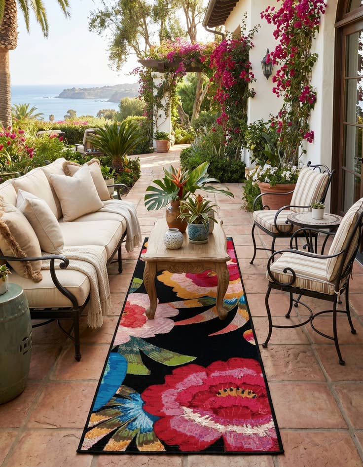 Detail image of 2' x 6' Easy-Clean Botanical Indoor / Outdoor Runner Rug