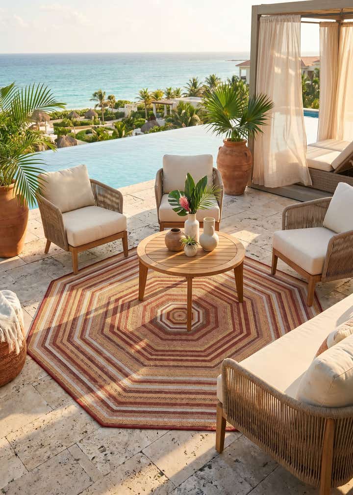 7' 10 x 7' 10 Easy-Clean Baja Indoor / Outdoor Octagon Rug