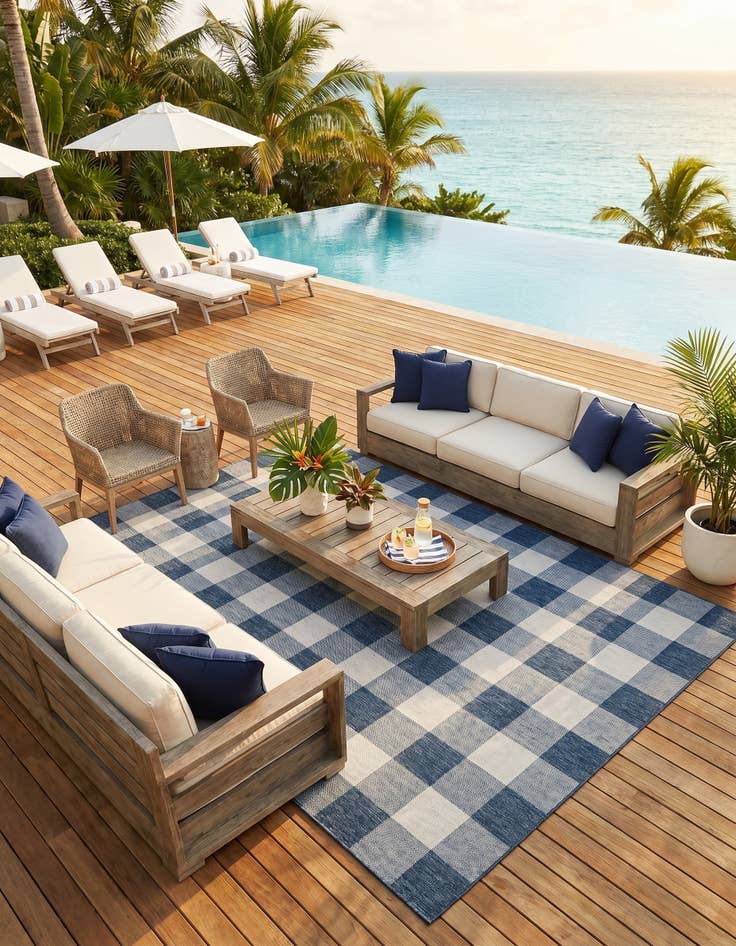 Detail image of 9' x 12' Easy-Clean Checkered Indoor / Outdoor Rug