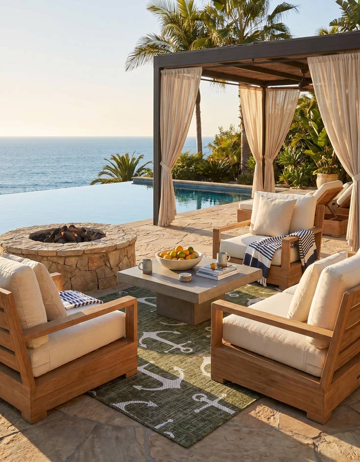 Detail image of 5' 3 x 8' Easy-Clean Coastal Indoor / Outdoor Rug