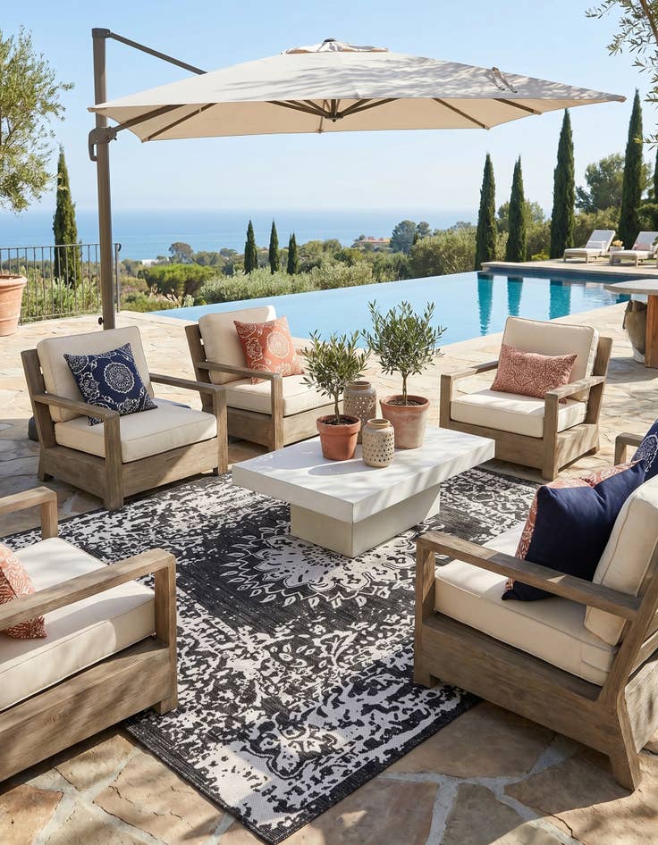 Detail image of 7' 10 x 7' 10 Easy-Clean Traditional Indoor / Outdoor Square Rug