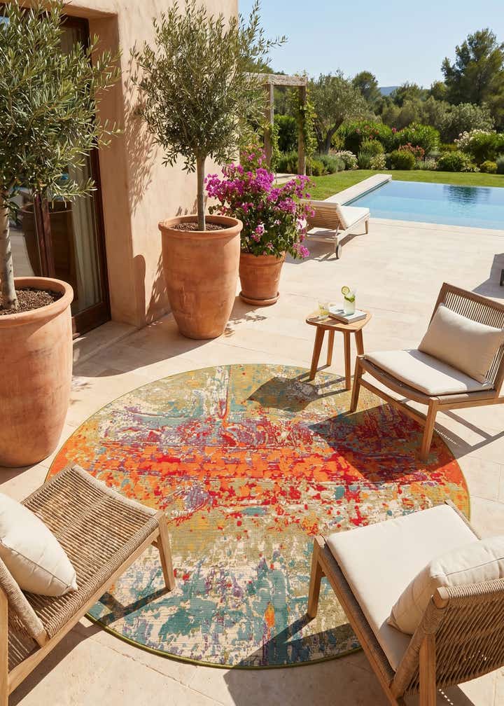 6' x 6' Easy-Clean Modern Indoor / Outdoor Round Rug