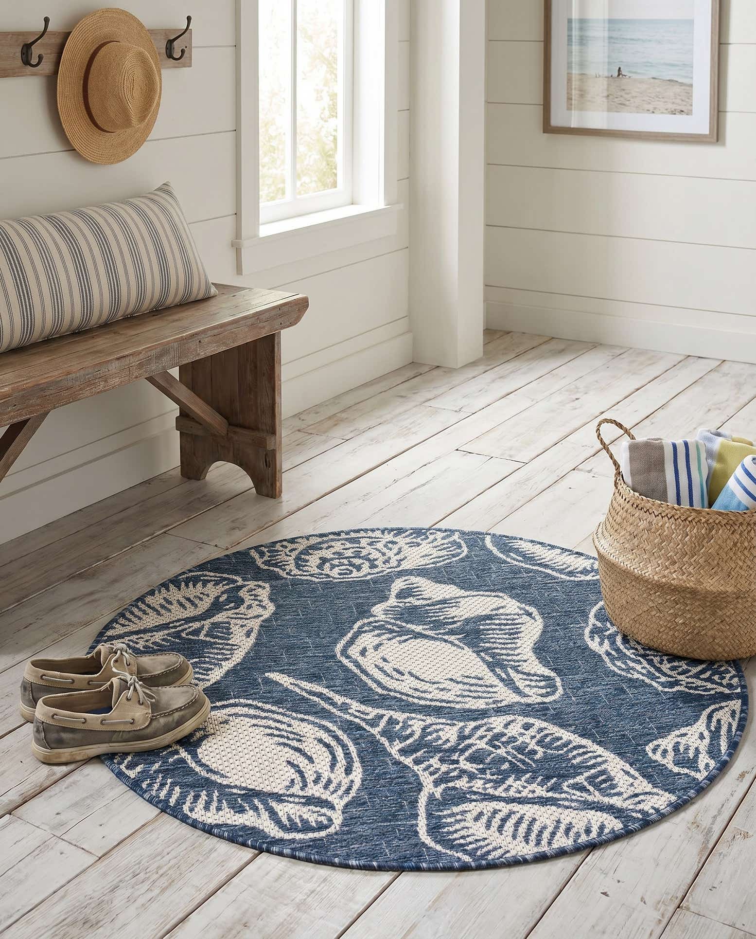 3' x 3' Easy-Clean Coastal Indoor / Outdoor Round Rug