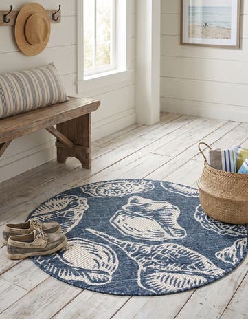 3' x 3' Easy-Clean Coastal Indoor / Outdoor Round Rug
