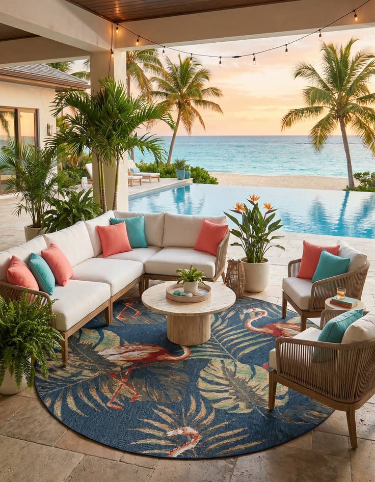 Detail image of 7' 10 x 7' 10 Easy-Clean Baja Indoor / Outdoor Round Rug