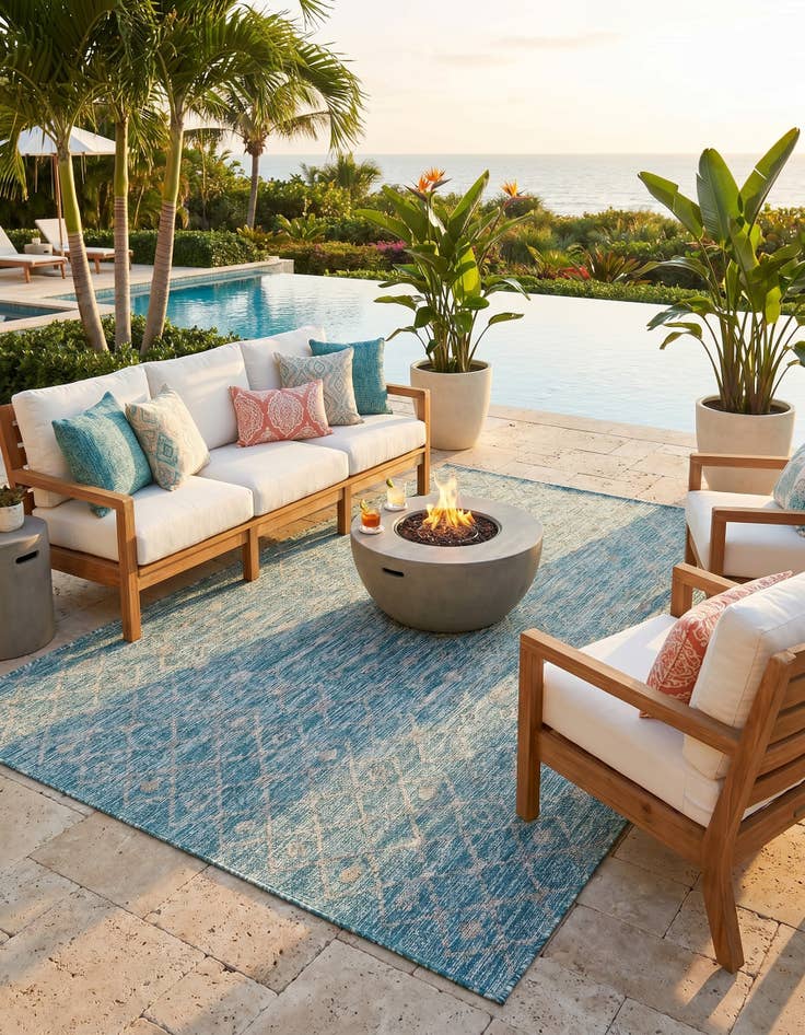 Detail image of 5' 3 x 8' Easy-Clean Lattice Indoor / Outdoor Rug