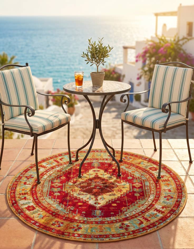 Detail image of 3' x 3' Easy-Clean Traditional Indoor / Outdoor Round Rug