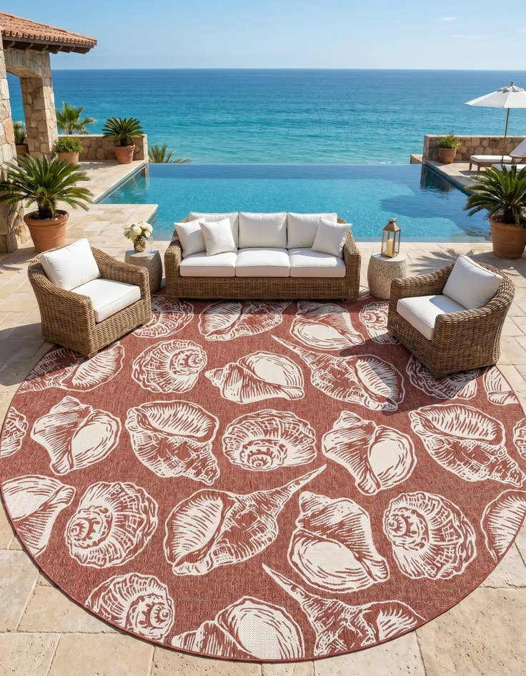 Detail image of 13' x 13' Easy-Clean Coastal Indoor / Outdoor Round Rug
