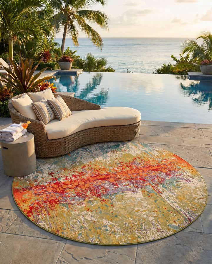 7' x 7' Easy-Clean Modern Indoor / Outdoor Round Rug