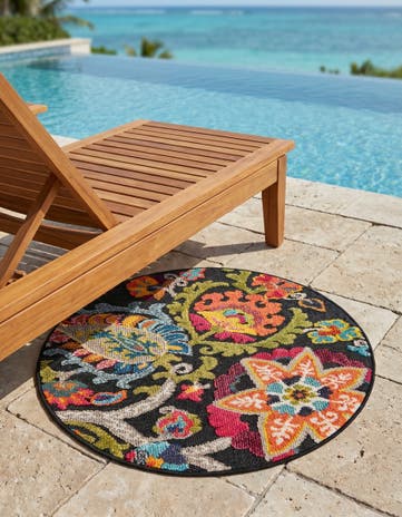 Multi Black Easy-Clean Casablanca Indoor / Outdoor Round Rug