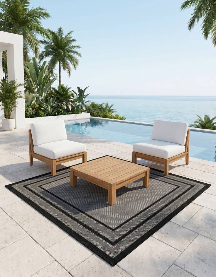 Detail image of 6' x 6' Easy-Clean Border Indoor / Outdoor Square Rug