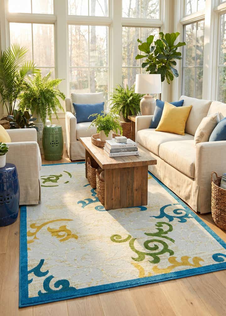 6' x 9' Easy-Clean Botanical Indoor / Outdoor Rug