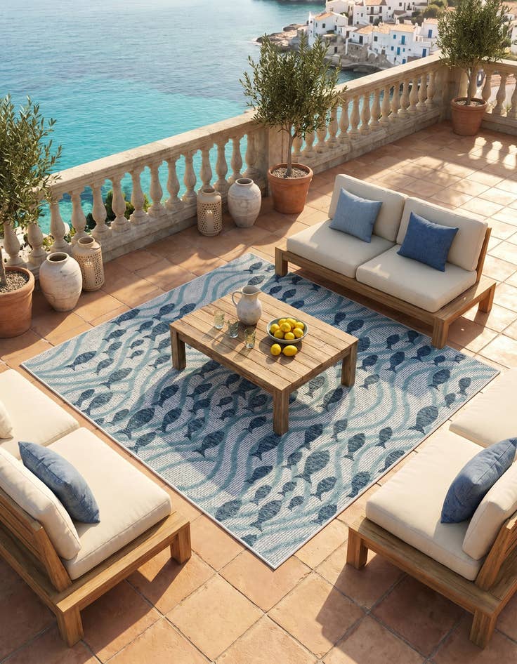 Detail image of 6' x 6' Easy-Clean Coastal Indoor / Outdoor Square Rug