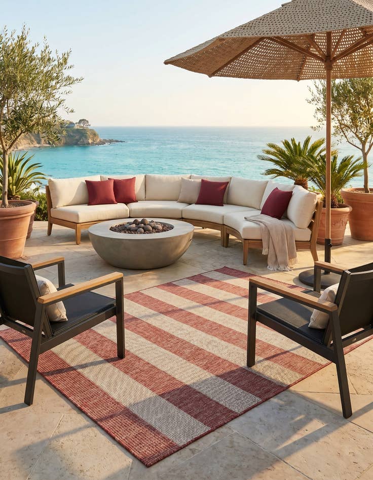 Detail image of 5' 3 x 7' Easy-Clean Striped Indoor / Outdoor Rug