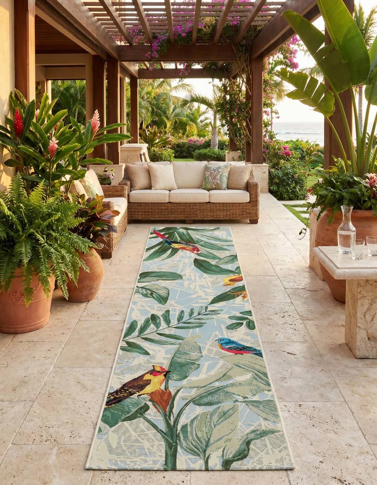 Detail image of 2' x 8' Easy-Clean Botanical Indoor / Outdoor Runner Rug
