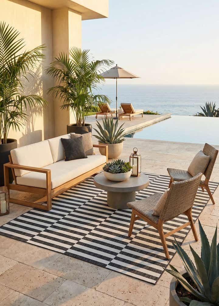 7' 10 x 11' Easy-Clean Striped Indoor / Outdoor Rug