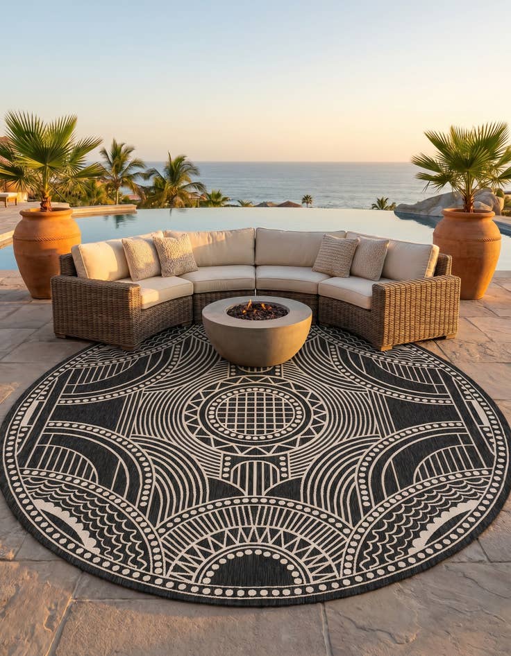Detail image of 13' x 13' Easy-Clean Traditional Indoor / Outdoor Round Rug
