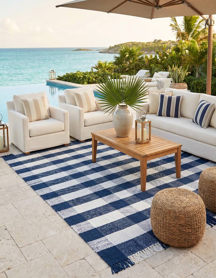 Detail image of 7' 10 x 10' Easy-Clean Eco Plaid Washable Indoor / Outdoor Rug