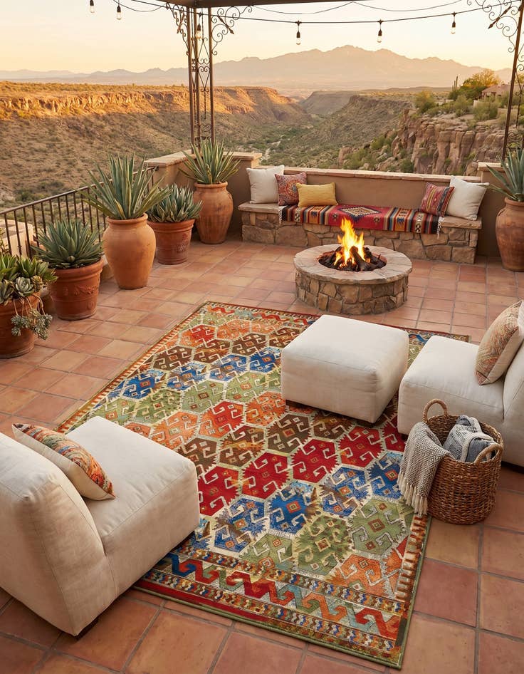 Detail image of 9' x 12' Easy-Clean Southwestern Indoor / Outdoor Rug