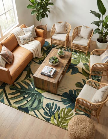 7' 10 x 7' 10 Easy-Clean Botanical Indoor / Outdoor Square Rug