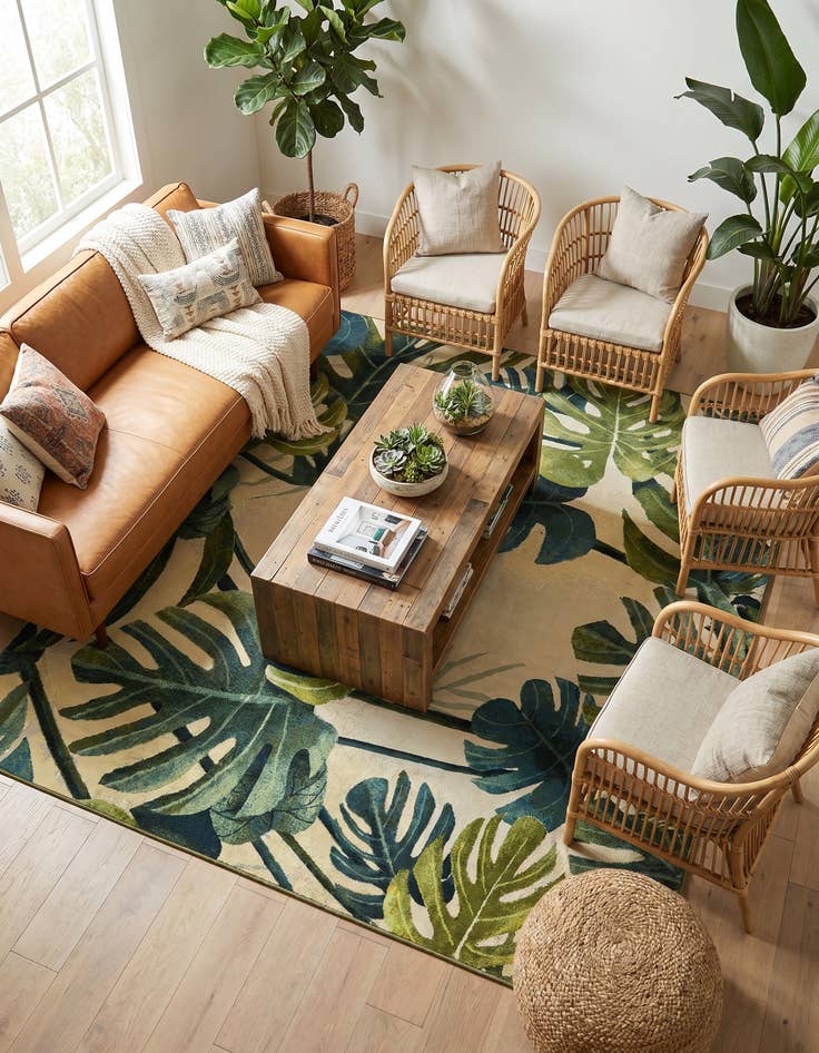 Detail image of 7' 10 x 7' 10 Easy-Clean Botanical Indoor / Outdoor Square Rug